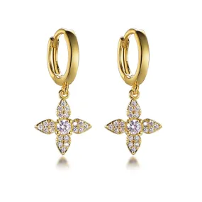 Huggie Hoop Earrings with Charm Crystal Cross Flower